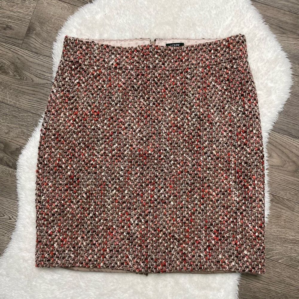 J Crew Womens Tweed Mini Skirt Size 8 Orange Wool Blend Straight Pencil Lined